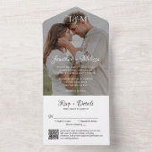 Invitation Tout En Un Mariage de monogramme photo de script élégant QR C (À l'intérieur)