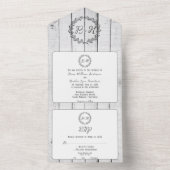 Invitation Tout En Un Mariage de monogramme rustique blanc (À l'intérieur)