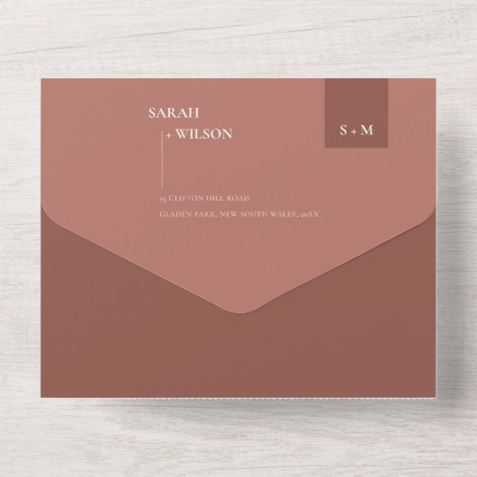 INVITATION TOUT EN UN MARIAGE DE MONOGRAMME SCANDI MINIMAL RUST TERRACOT (Verso)