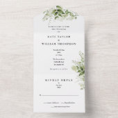 Invitation Tout En Un Mariage de monographie florale de feuillage vert (À l'intérieur)