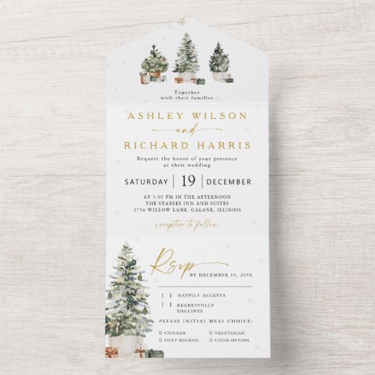 Invitation Tout En Un Mariage de Noël Pine Tree (À l'intérieur)