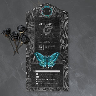 Invitation Tout En Un Mariage de Nuit Gothique Noir Sarcelle Filigrane P