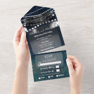 Invitation Tout En Un Mariage de nuit rustique Sky Mason Jar Lumières