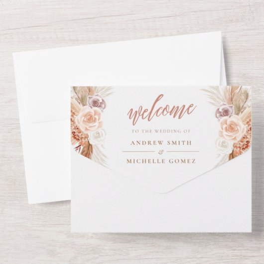 Invitation Tout En Un Mariage de Pampas Rose en terre cuite Boho (Verso)