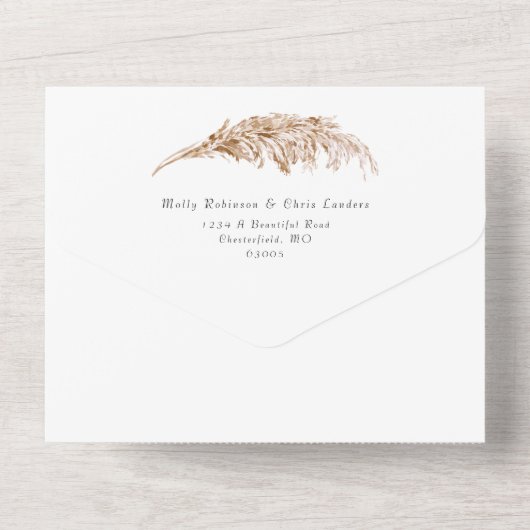 Invitation Tout En Un Mariage De Pampas Séché Tout En Un (Verso)