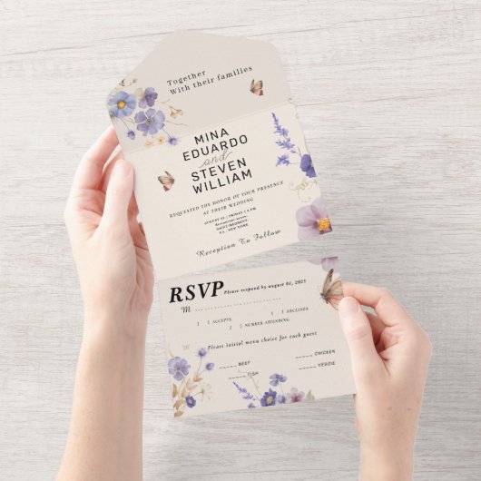 Invitation Tout En Un Mariage de papillons rustiques (Déchirure)
