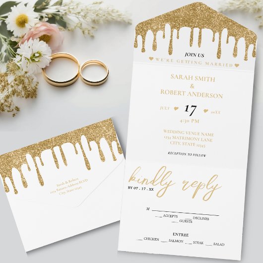 Invitation Tout En Un Mariage de Parties scintillant blanc et or