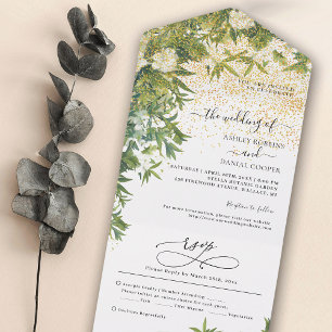 Invitation Tout En Un Mariage de Parties scintillant d'or de verdure bot