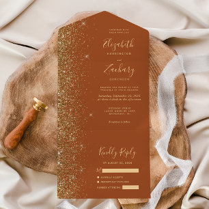 Invitation Tout En Un Mariage de Parties scintillant d'or en terre cuite
