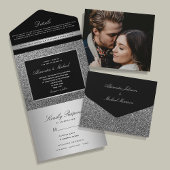 Invitation Tout En Un Mariage de Parties scintillant en argent noir