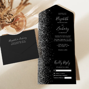 Invitation Tout En Un Mariage de Parties scintillant en argent noir mode