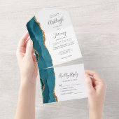 Invitation Tout En Un Mariage de Parties scintillant Gold Agate turquois (Déchirure)