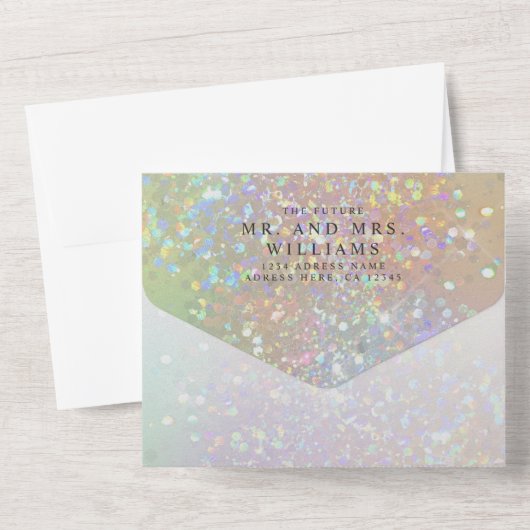 Invitation Tout En Un Mariage de Parties scintillant Holographique moder (Verso)