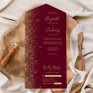 Invitation Tout En Un Mariage de Parties scintillant moderne Burgundy Re