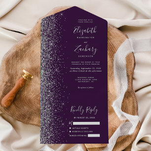 Invitation Tout En Un Mariage de Parties scintillant moderne en argent f
