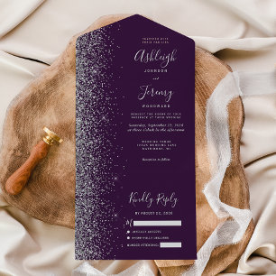 Invitation Tout En Un Mariage de Parties scintillant moderne en argent f