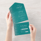 Invitation Tout En Un Mariage de Parties scintillant moderne Turquoise b (Déchirure)