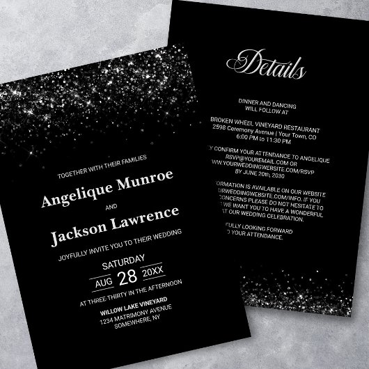 Invitation Tout en un Mariage de Parties scintillant noir