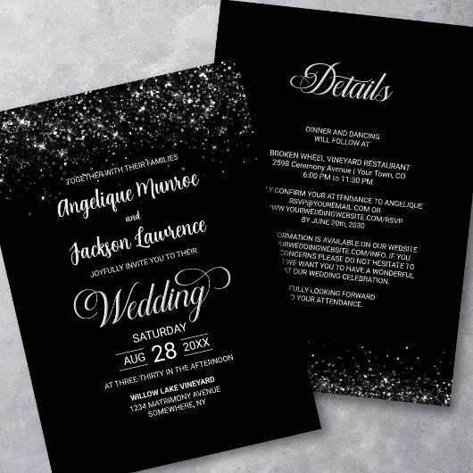 Invitation Tout en un Mariage de Parties scintillant noir