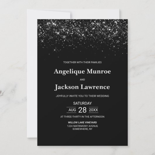 Invitation Tout en un Mariage de Parties scintillant noir (Devant)