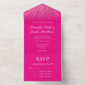 Invitation Tout En Un Mariage de Parties scintillant Ombre rose chaud (À l'intérieur)