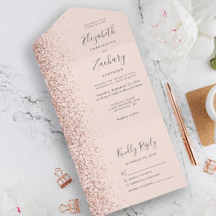 Invitation Tout En Un Mariage de Parties scintillant or rose rose rose m
