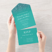 Invitation Tout En Un Mariage de Parties scintillant turquoise Turquoise (Déchirure)
