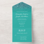Invitation Tout En Un Mariage de Parties scintillant turquoise Turquoise (À l'intérieur)