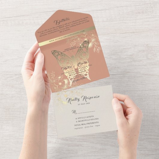 Invitation Tout En Un Mariage de pêche de printemps Boho (Déchirure)