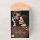 Invitation Tout En Un Mariage de pêche rustique en bois (Dehors)