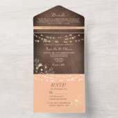 Invitation Tout En Un Mariage de pêche rustique en bois (À l'intérieur)