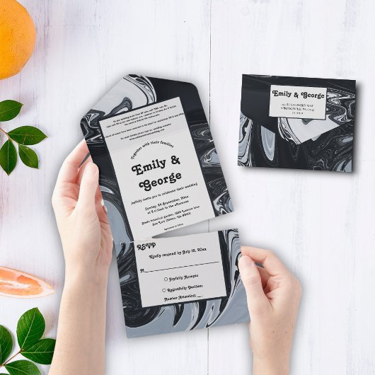 Invitation Tout En Un Mariage De Peinture Abstrait Noir Et Blanc Minimal