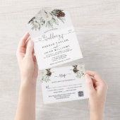 Invitation Tout En Un Mariage de pin d'hiver avec code QR RSVP (Déchirure)