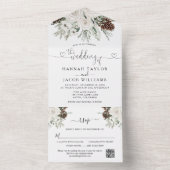 Invitation Tout En Un Mariage de pin d'hiver avec code QR RSVP (À l'intérieur)