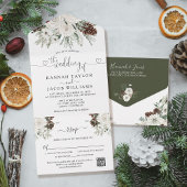 Invitation Tout En Un Mariage de pin d'hiver avec code QR RSVP