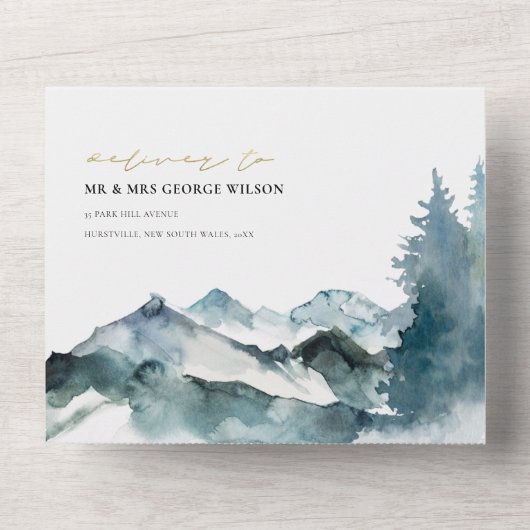 INVITATION TOUT EN UN MARIAGE DE PINE BLEU BLEU BLEU BLEU BLEU MOUNTAINS (Recto)