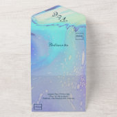 Invitation Tout En Un Mariage de plage abstrait bleu eau de mer moderne (Dehors)