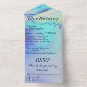 Invitation Tout En Un Mariage de plage abstrait bleu eau de mer moderne (À l'intérieur)