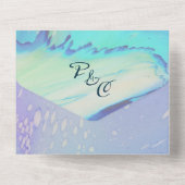 Invitation Tout En Un Mariage de plage abstrait bleu eau de mer moderne (Verso)
