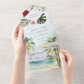 Invitation Tout En Un Mariage de plage de palmiers tropicaux (Déchirure)