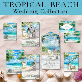 Invitation Tout En Un Mariage de plage tropicale QR Code Aqua