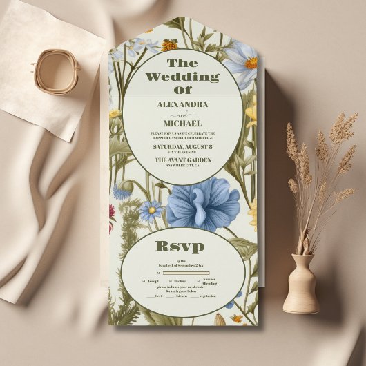 Invitation Tout En Un Mariage de prairie Fleur sauvage lunaire