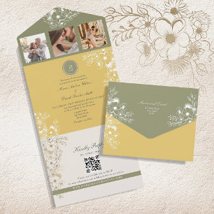 Invitation Tout En Un Mariage de printemps aux fleurs jaunes et à la sau
