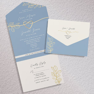 Invitation Tout En Un Mariage de printemps bleu Dusty