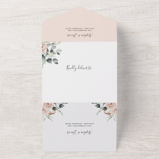 Invitation Tout En Un Mariage de printemps rose vif avec RSVP (Dehors)