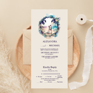 Invitation Tout En Un Mariage de Rêve à la Plage aux Aquarelles Fantaisi