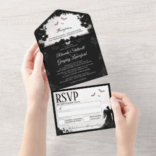 Invitation Tout En Un Mariage de romance gothique - "Ensemble avec"