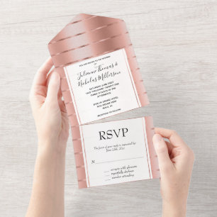 Invitation Tout En Un Mariage de ruban or Rose chic