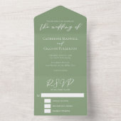 Invitation Tout En Un Mariage de script blanc Chic Sage Green (À l'intérieur)