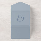 Invitation Tout En Un Mariage de script bleu poussiéreux minimal (Dehors)